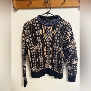 Thorn & Fable  Black and Cream Patterned Crewneck Grandpa Sweater